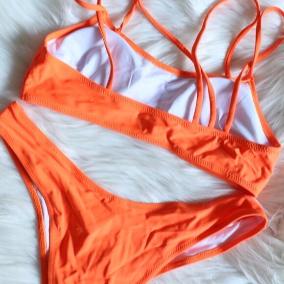 NEW Neon Orange Two Piece Bikini Bathing Suit Set Size XL - Picture 7 of 9